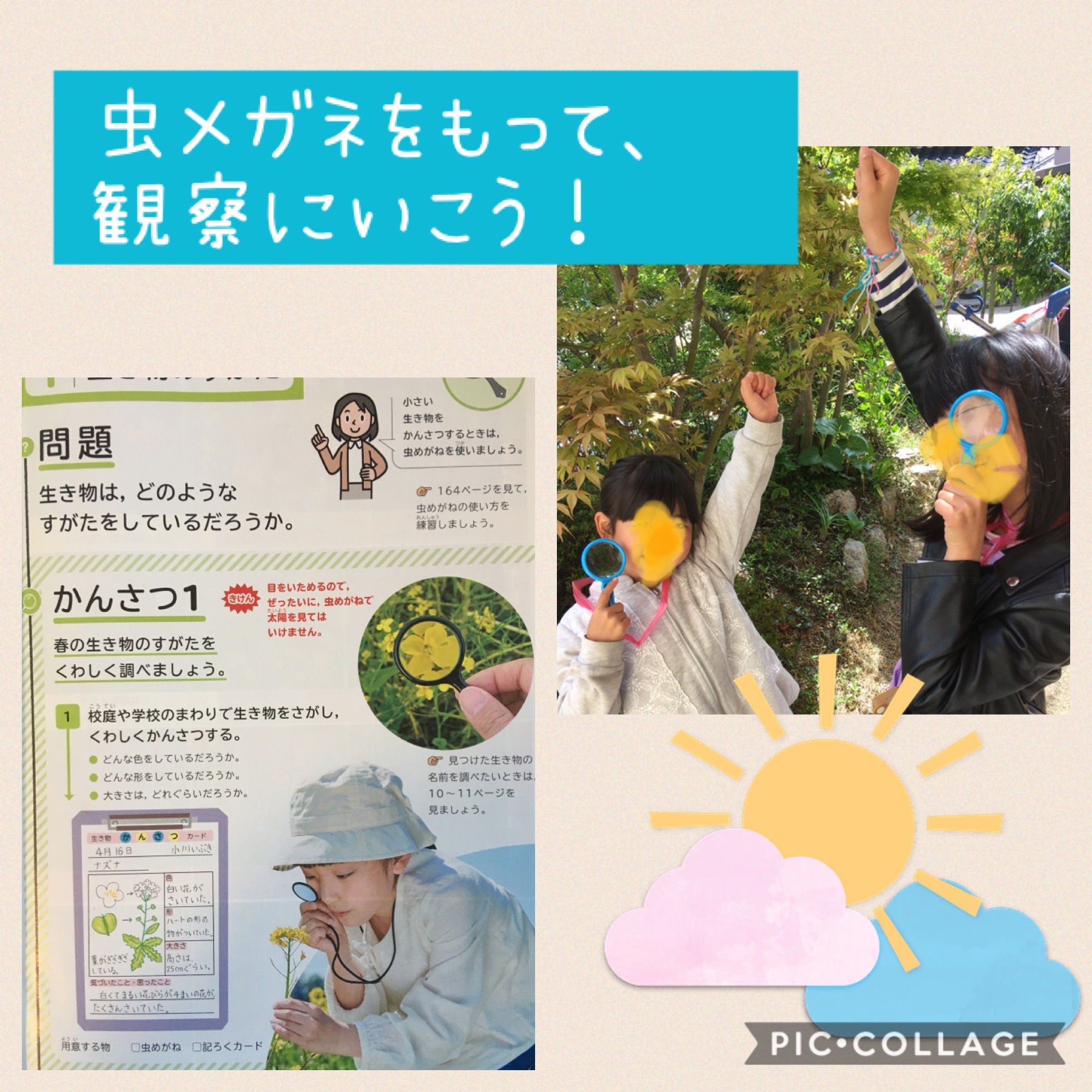 虫メガネをもって春の生き物観察 新しい理科3年 コロナ休校家庭学習指導案 Maikoism